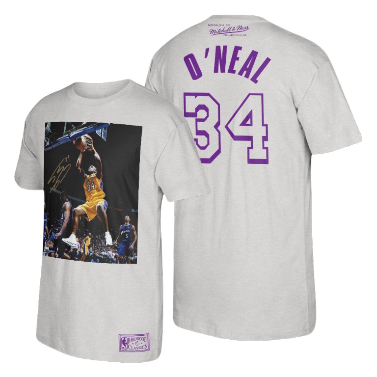 Men's Los Angeles Lakers Shaquille O'Neal #34 NBA Dunk Spotlight Hardwood Classics White Basketball T-Shirt XJJ0083GG